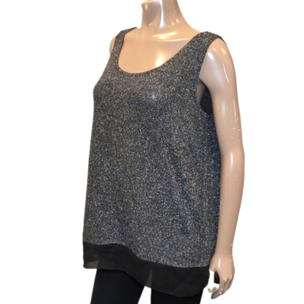 Northern Reflections Metallic Knit Sleeveless Top Silver Black Womens Size XL